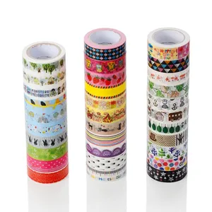 Set di nastri adesivi Washi decorativi colorati simpatici modelli masking tape per diario DIY