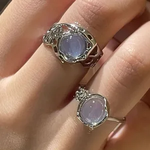 Anelli Aperti Regolabili Vintage Da Donna Gotico Metallo Liquido Estetico Cuore Ali Di Angelo Strass Intarsiati Anello Da Dito In Lega