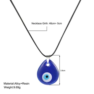 Detail of blue evil eye pendant necklace with 3.8cm size and material specifications.