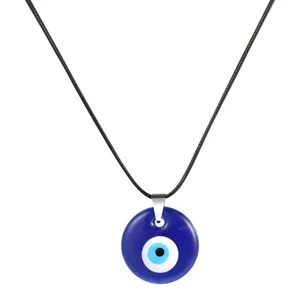 Turkish Evil Eye Pendant Necklace For Women Men Alloy Evil Eye Charm Blue Amulet Protection Jewelry Gift Polished Finish