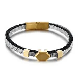 Men's Titanium Steel Hexagonal Plate Mesh Bracelet Stainless Steel Magnetic Clasp