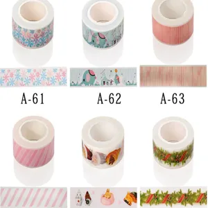 Decorative washi tape detail with colorful patterns, stripes, and cute animal designs for journal.