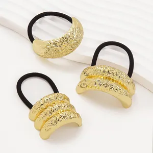 Geometric Metal Hair Tie Alloy Gold Silver Plated Ripple Smooth Knot Ponytail Holder Personalized Cold Style Hair Accessories For Women