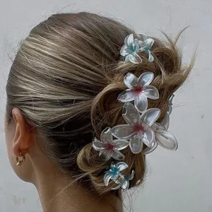 Acrylic Mermaid Iridescent Plumeria Hair Claw Clip For Women Summer Gradient Transparent Flower Shark Clip Beach Hair Accessory