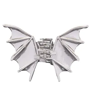 High-quality silver gothic metal bat wing hair claw clip for elegant bun hairstyles