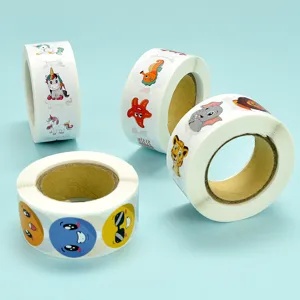 Cute cartoon animal round stickers rolls for kids journaling, scrapbooking and sealing decor