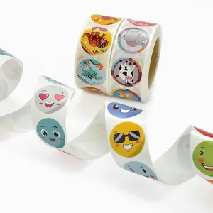 Cute cartoon animal and emoji round sticker rolls for kids journaling decoration.
