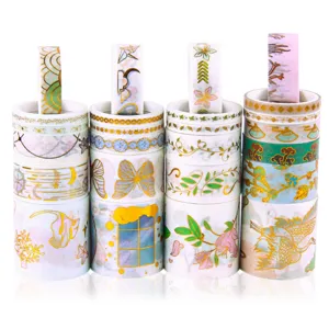 Creative Gold Stamped Washi Tape Set Decorative Ancient Style Animal Flower Ocean Masking Tape For Journal DIY Crafts