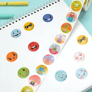 Cute cartoon expression and plant round stickers for journal decoration and crafts.