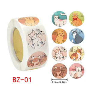 Cute cartoon cat stickers roll for journaling, diary decoration, and envelope sealing. 2.5cm.