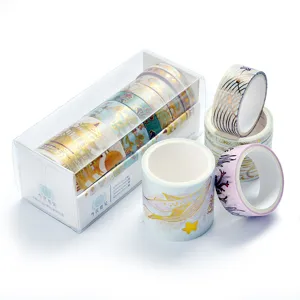 Creative gold stamping washi tape set decorative stationery stickers for journaling crafts DIY art.