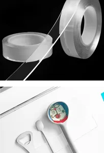 Ruban adhésif nano double face transparent en rouleau pour montage lourd et organisation maison.