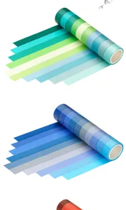 Colorful washi tape set, 15mm width, gradient solid colors for journaling, crafts, and DIY.