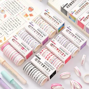 Decorative Washi Tape Set Rainbow Color Masking Tape Boxed Journal Scrapbooking Adhesive Tape Craft Supplies