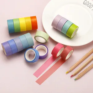 Colorful solid washi tape rolls set, rainbow masking tape for craft and journaling.