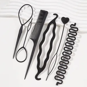 Professional Hair Styling Tools Set For Women Black Plastic Bun Maker Hair Braider Topsy Tail Tool For Braiding And Updos