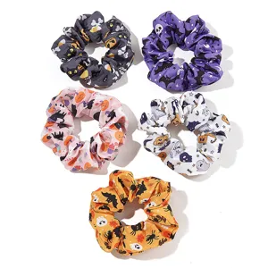 Set di 5 elastici per capelli Halloween con motivi zucca fantasma teschio e pipistrello