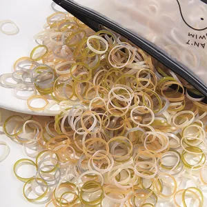 Bulk pack of high elasticity small rubber hair bands in olive green and amber shades