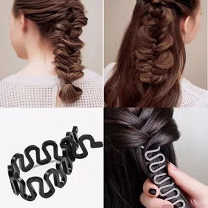 Black wave-shaped hair braiding tool for creating easy centipede braids and elegant updos
