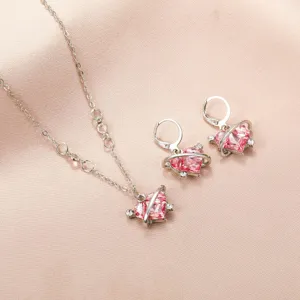 Parure de bijoux planète cœur rose élégante avec collier et boucles d'oreilles chic