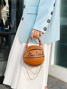 Kreative Basketball-Form PU-Leder Handtasche Für Damen Mode Metallkette Umhängetasche Street Style Kleine Runde Crossbody-Tasche
