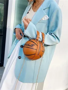 Einzigartige braune Handtasche in Basketballform mit Goldkette für moderne Frauen