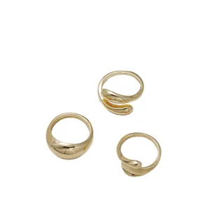 Elegante 3-delige set gouden onregelmatige open ringen met een minimalistische afwerking