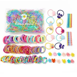 Complete colorful children's hair accessory set featuring rubber bands and cute clips.