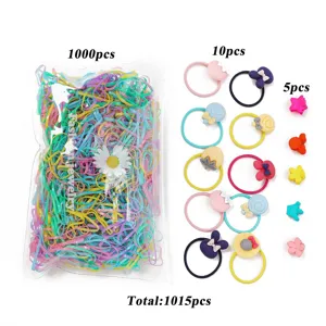 Comprehensive 1015pcs kids hair accessory set with colorful rubber bands and cute clips