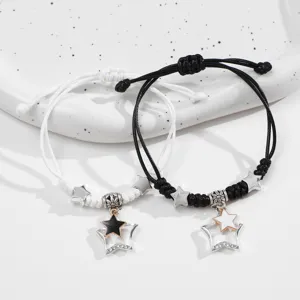Set di Bracciali di Coppia Intrecciati a Mano Regolabili con Ciondolo a Cuore e Stella in Lega per Donne Uomini Amici Regalo di San Valentino