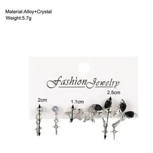 Ensemble de boucles d'oreilles gothiques sombres avec étoiles et papillons en cristal