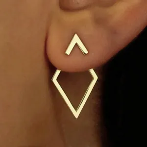 Minimalist Alloy Geometric Rhombus Cut Out Earrings For Women European Creative Double Layer Gold Silver Plated Fashion Jewelry Accessory