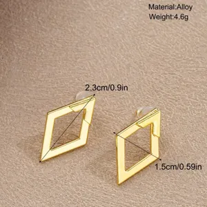 Minimalist geometric rhombus hollow earrings in gold alloy finish, 2.3cm by 1.5cm.