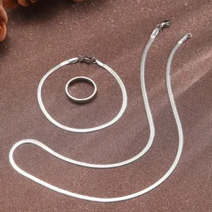 Minimalistisches Schmuckset aus Edelstahl mit Bandring und Schlangenkette-Halskette