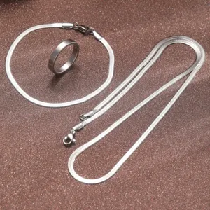 Detailansicht des minimalistischen Edelstahlschmucksets mit Schlangenkette und Ring