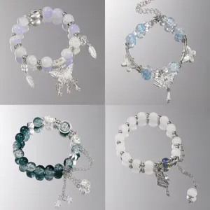 Creative Butterfly Glaze Beaded Bracelet For Women ins Style Light Luxury Alloy Glass Bead Hand Jewelry Bestie Gift