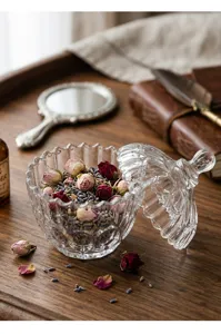 Tarro de almacenamiento de vidrio grabado vintage con tapa para joyas