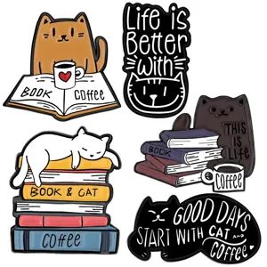 Niedliches Katzen und Kaffee Emaille Pin Set für Rucksäcke und Kleidung Dekoration