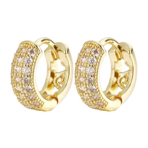 Elegantes Pendientes de Aro de Cobre para Mujer Micro-Incrustación Strass Geométrico Redondo Corazón Forma de U Hebillas de Oreja Oro Plata Chapado Moda Joyería Accesorios
