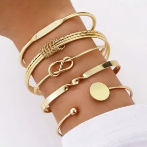 5Pcs Fashion Alloy Geometric Knot Infinity Open Bracelet Set For Women European Minimalist Gold Silver Plated Jewelry Gift
