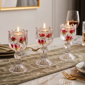Elegantes 3er-Set Kristallglas-Kerzenhalter in Tulpenform für romantische Tischdekoration