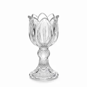 Eleganter tulpenförmiger Kristallglas-Kerzenhalter mit dekorativem hohem Fuß für Zuhause