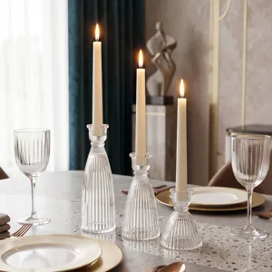 Set di 3 portacandele moderni in vetro cristallo a coste stile nordico minimalista per tavola
