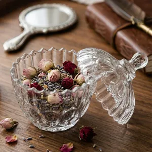 Tarro de almacenamiento vintage de cristal con relieve estilo francés para joyas o decor