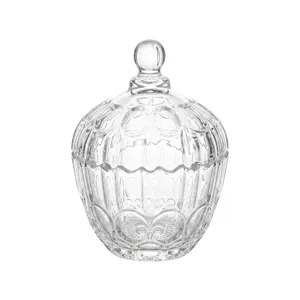 Elegante tarro de cristal transparente con relieve de búho y tapa con bola de cristal