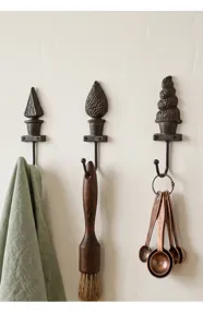 Lot de 3 crochets muraux rustiques en fonte avec embouts décoratifs pour la cuisine