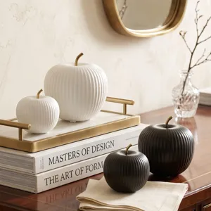 Nordic Minimalist Ceramic Fruit Ornament Modern Matte Apple Pear Pumpkin Sculpture For Living Room Table Decor Photography Props
