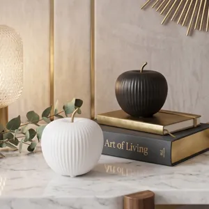 Minimalist matte ceramic apple statues for modern home tabletop and shelf decoration