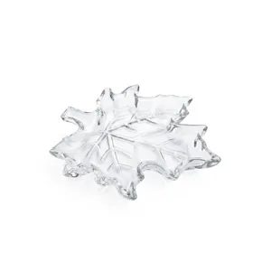 Elegante cuenco de cristal transparente con forma de hoja de arce plato fruta