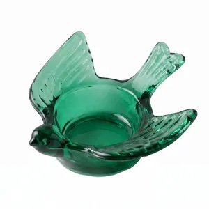 Portacandele elegante in vetro trasparente verde a forma di uccello stile nordico